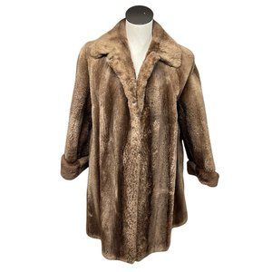 Vintage 1960s Mid-Length Brown Fur Button up Silk Lined Coat